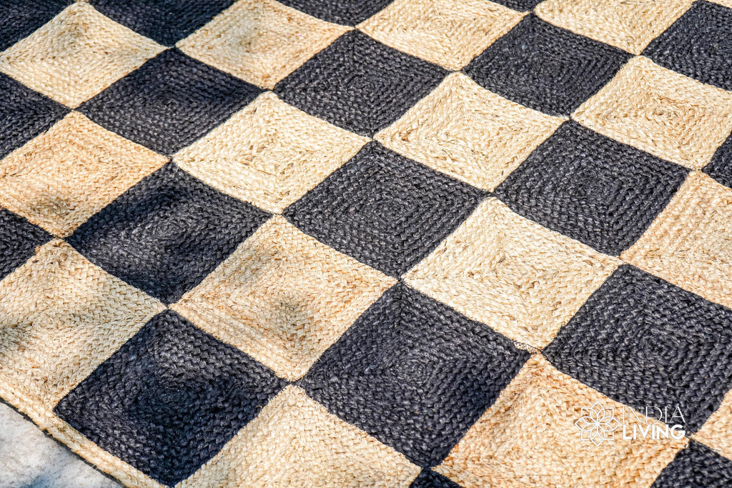 Checkered Natural Hand Braided Custom Jute Rug, Custom Runner rug, Custom made in all sizes