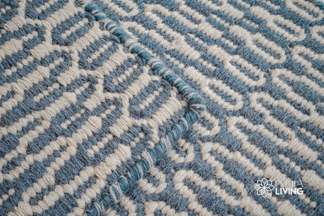 Bluish Grey Handwoven Flatweave Modern Boho Geometric Wool rug, Custom made in all sizes