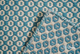 Turquoise blue wool rug texture close-up showing handwoven weave