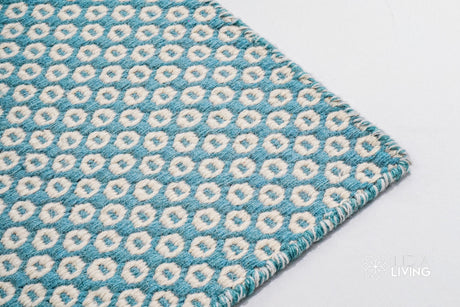 Handwoven Turquoise Blue Honeycomb Texture Flatweave Modern Boho Geometric Wool rug, Custom made in all sizes