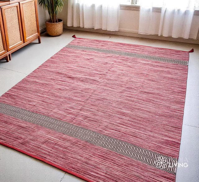 Pink kilim rug flat lay showing diamond pattern