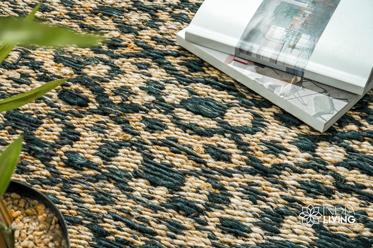 Full-length overhead view of jute diamond twill rug