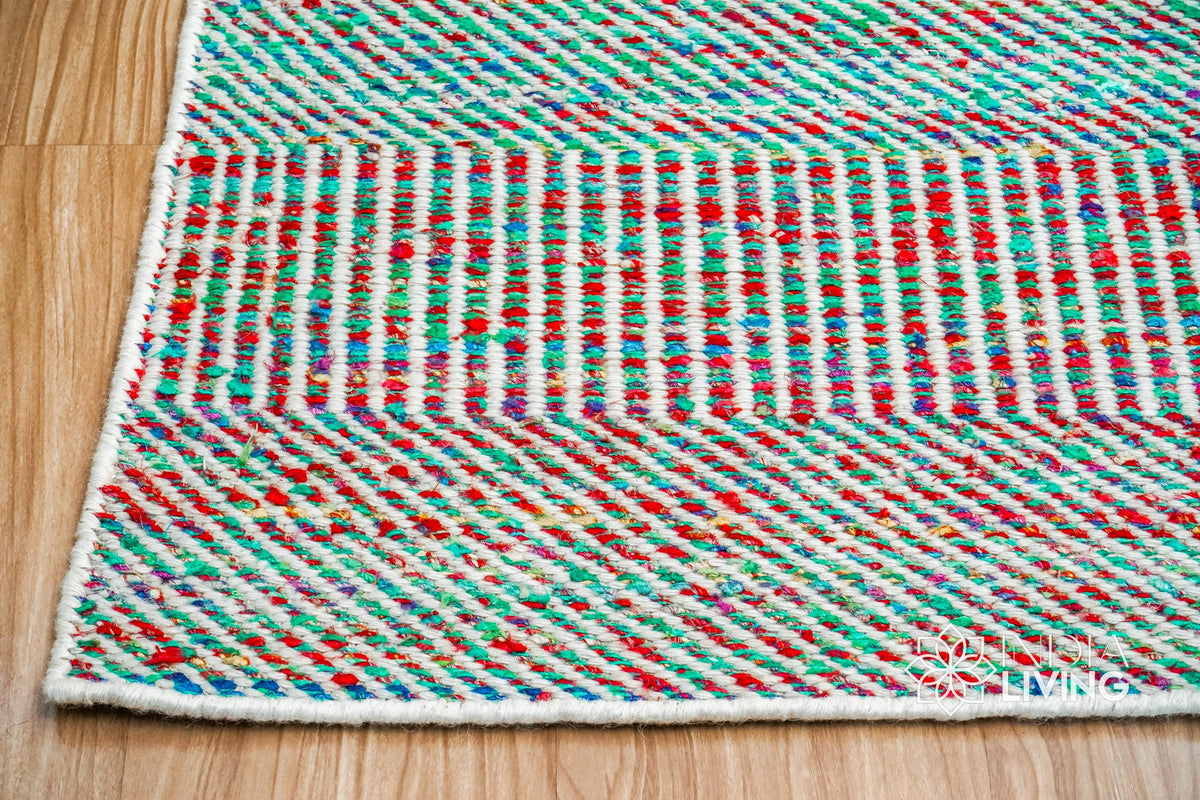 Close-up of multi blend teal wavy stripe weave texture