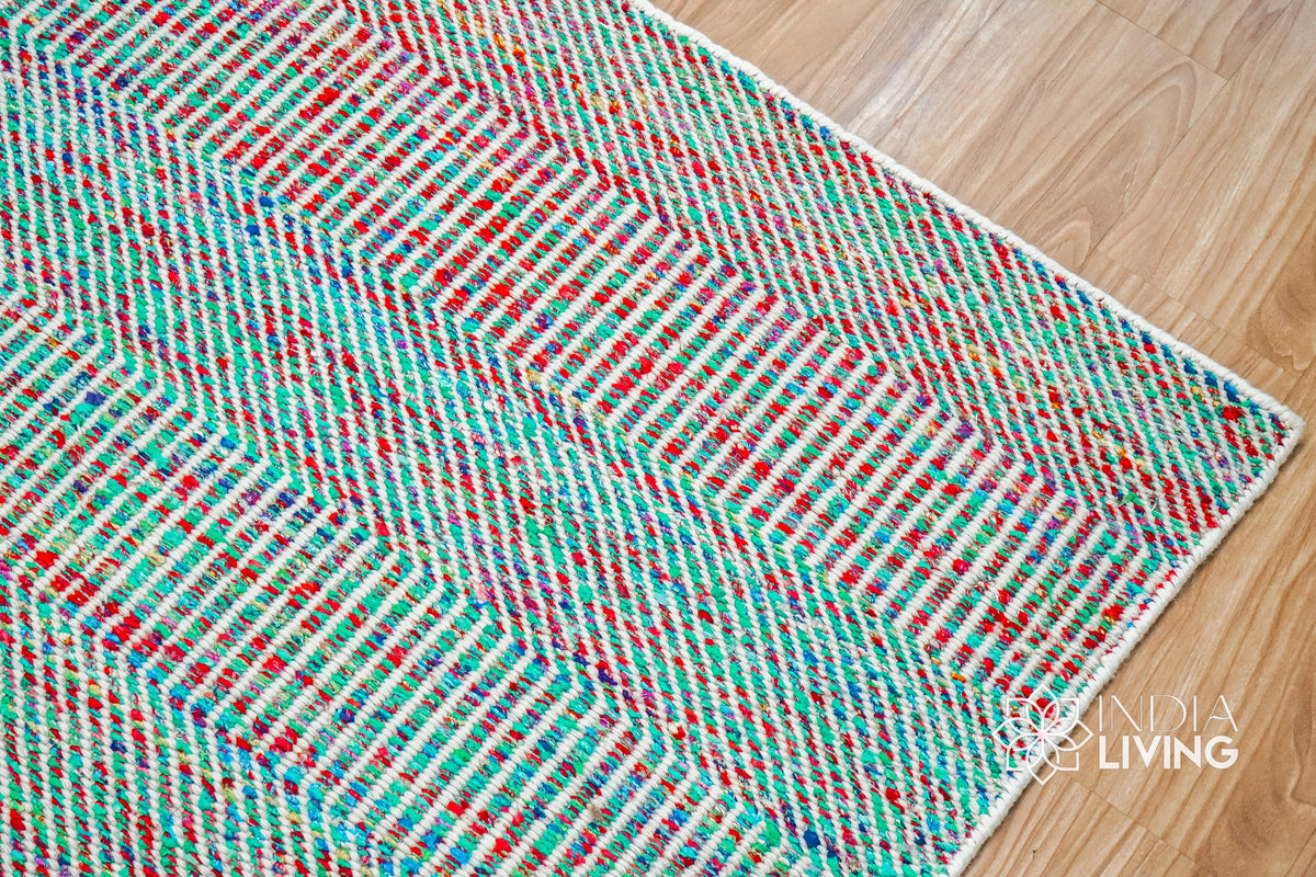 Multi blend teal flatweave rug corner detail