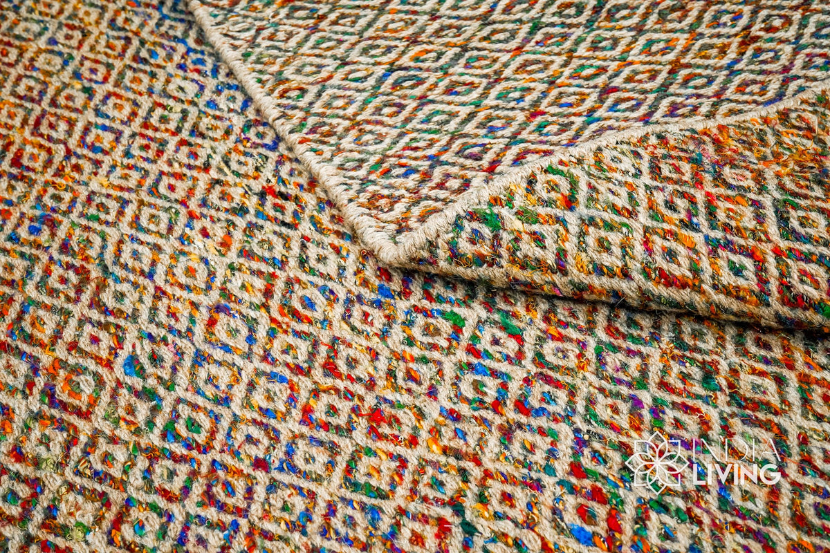 Multi blend diamond flatweave rug corner detail