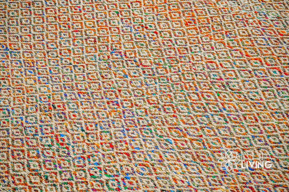 Multi blend diamond wool rug texture close-up showing handwoven weave