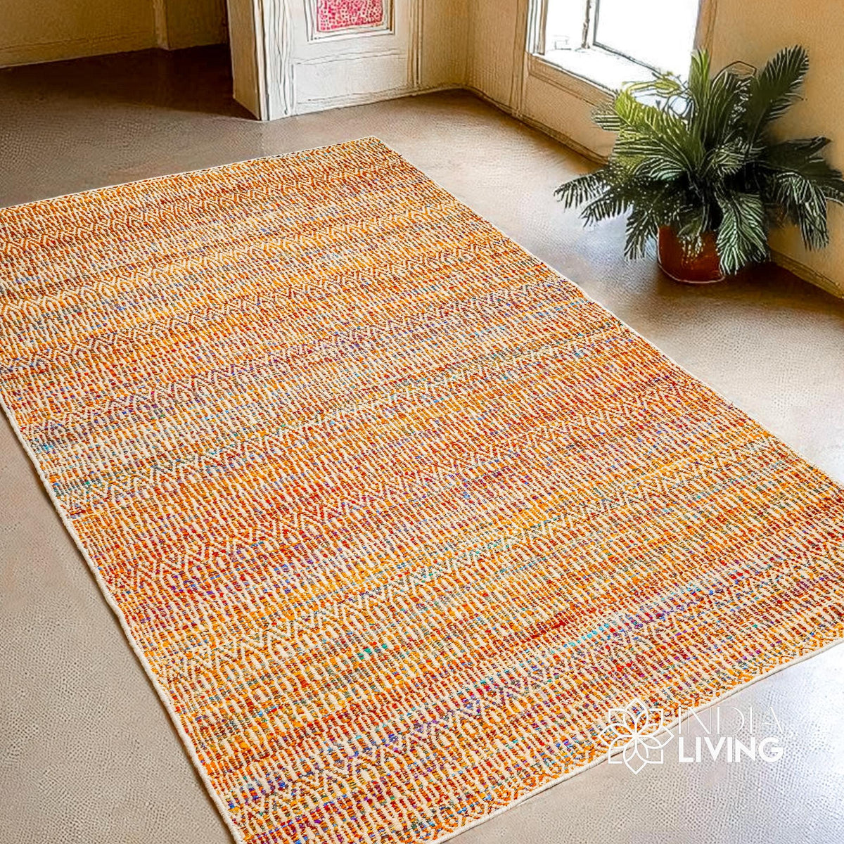 Multi blend orange flatweave rug corner detail