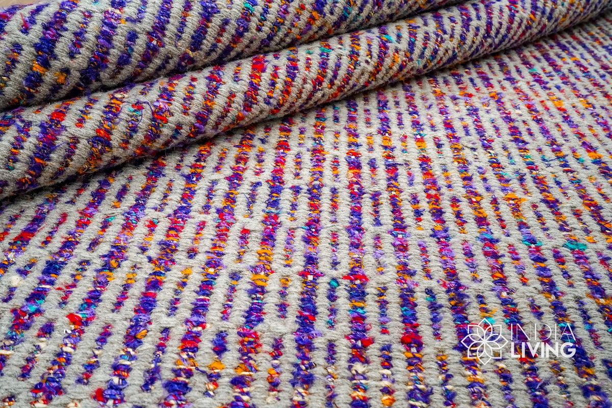 Purple multi blend wool rug, flat lay view