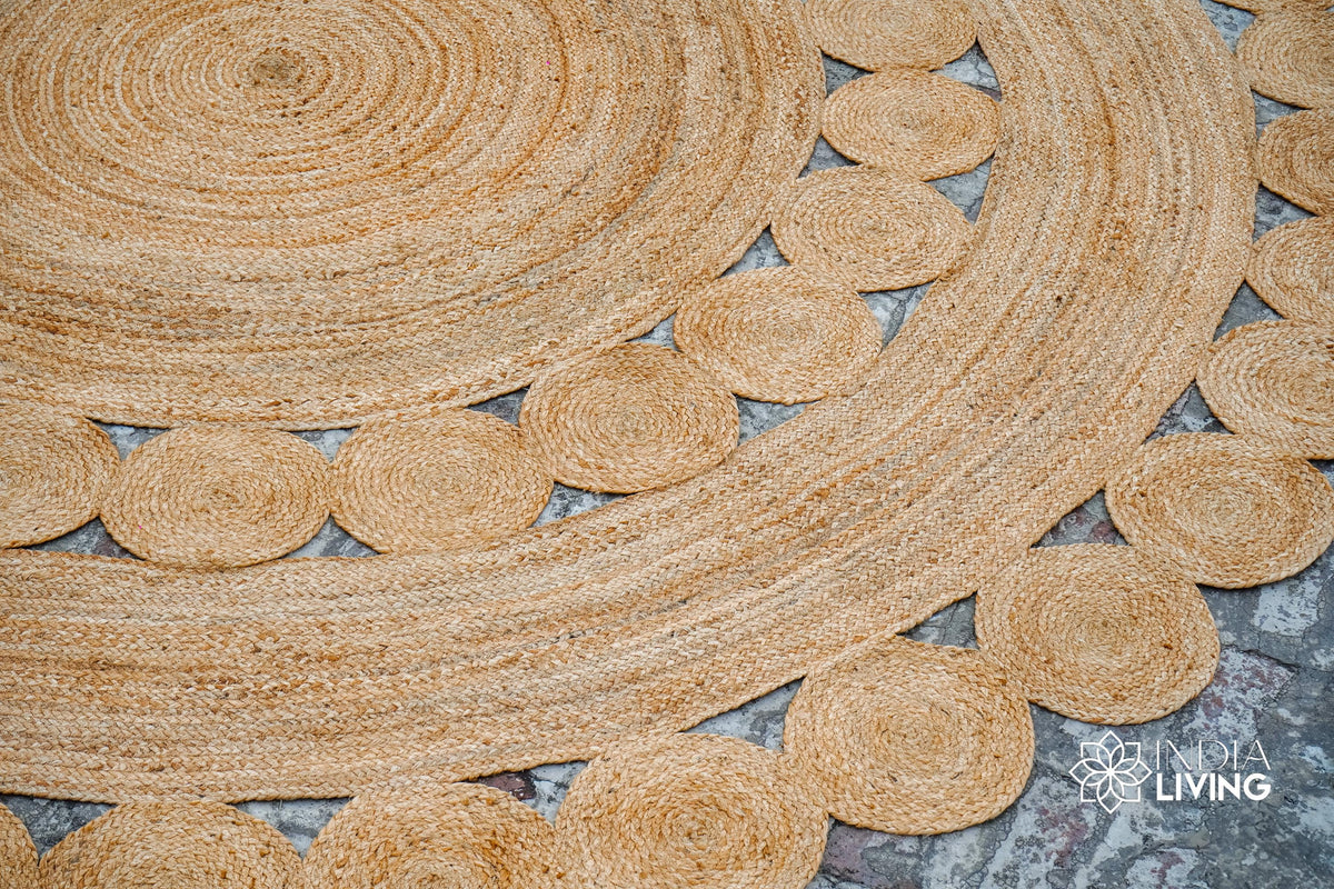 Round jute rug in a natural, sustainable home decor setting