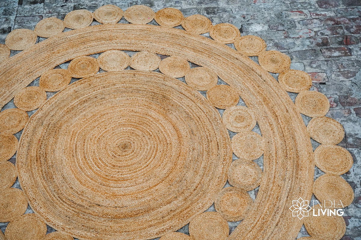 Round jute rug full room lifestyle view
