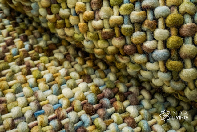 Multi green blended chunky wool rug, flat lay view