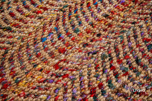 Natural jute ripple rug styled in a living room