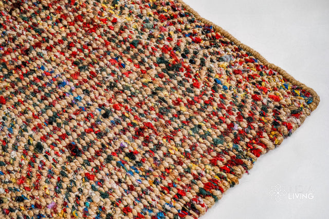 Natural multicolour chevron striped jute rug, flat lay view