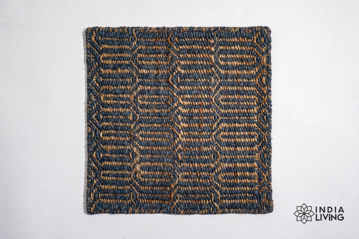 Bluish grey ribbed geometric rug texture detail shot