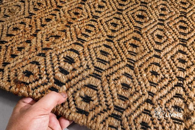 Natural jute abstract diamond weave rug, full flat view