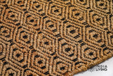 Close-up of diamond weave texture on natural jute rug