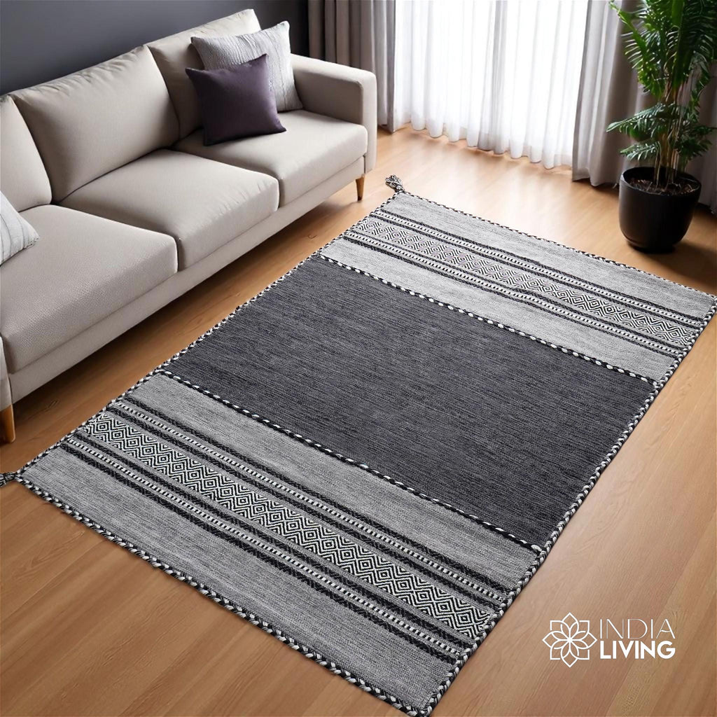 Grey Moroccan Kilim Indian Handwoven ethnic Bohemian inspired Decor rug with cushions 2x3 4x6 5x7 5x8