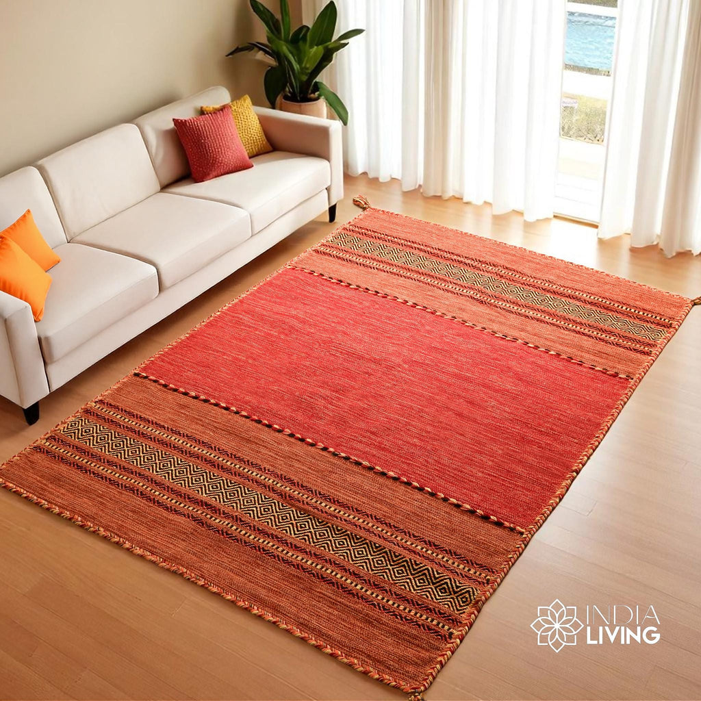 Orange Kilim Rug , Handmade Moroccan rug, Vintage carpet, Flat weave Area Rug for Living room, bedroom, Traditional , Artistic Decor