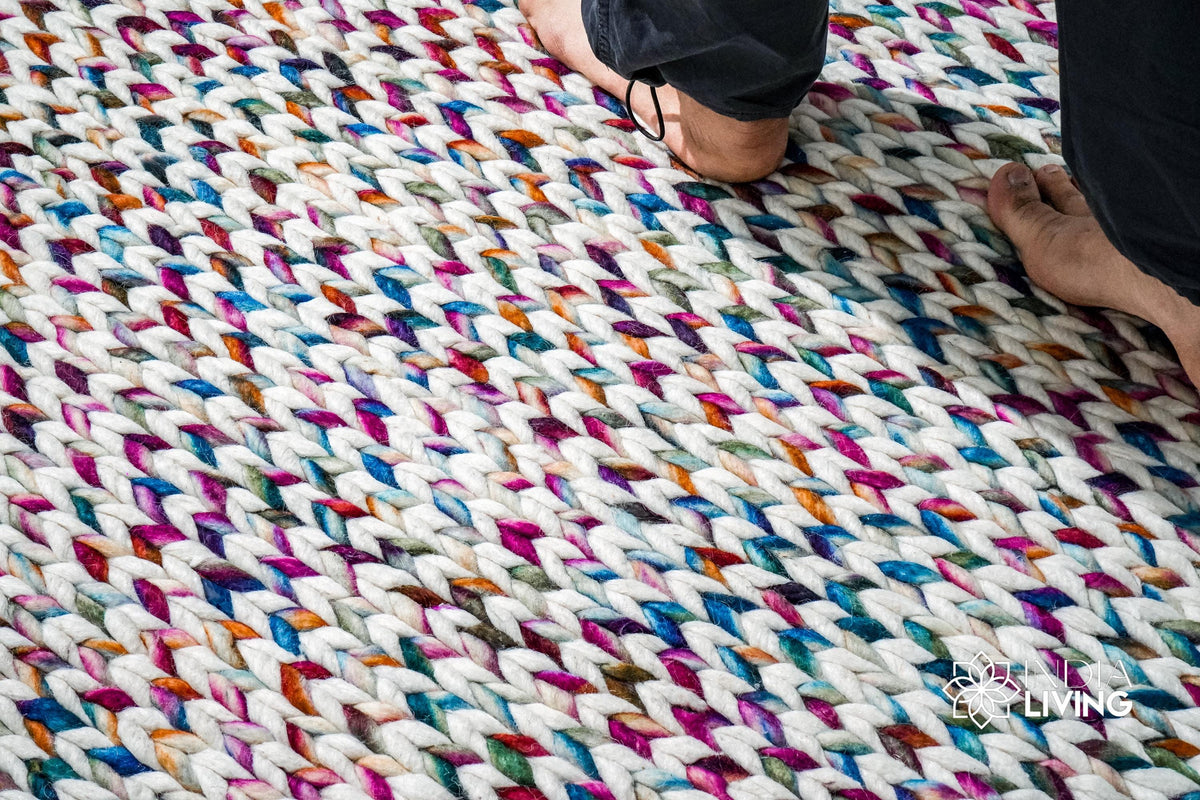 Rainbow rug styled in living room