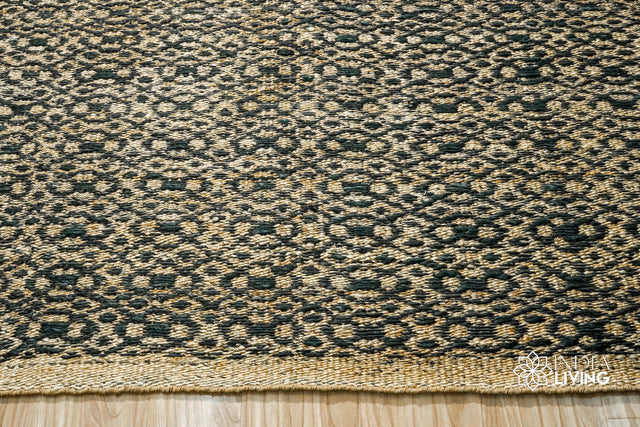 Natural black diamond twill jute rug, flat lay view