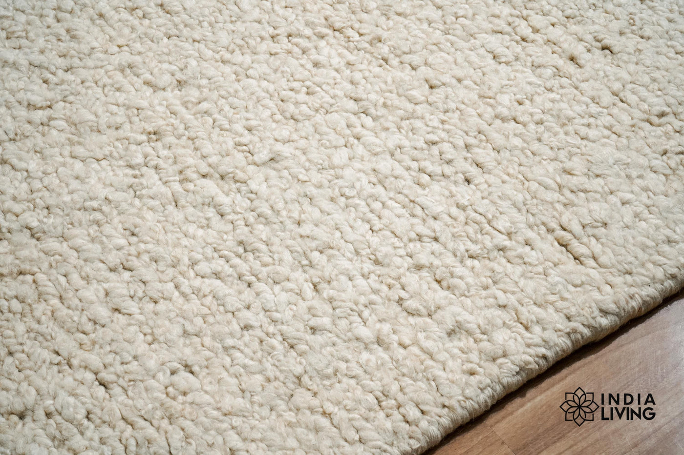 Ivory cream chunky textured wool rug flat view