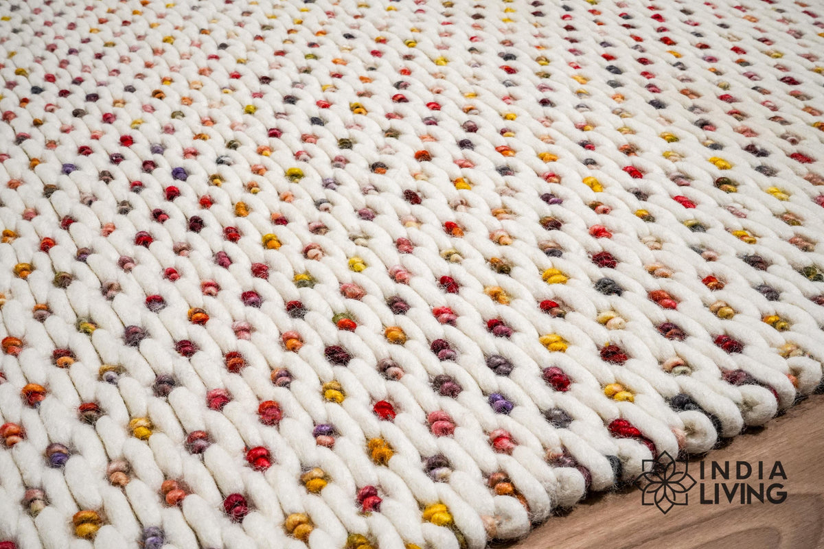 Close-up of colourful chunky wool loop texture