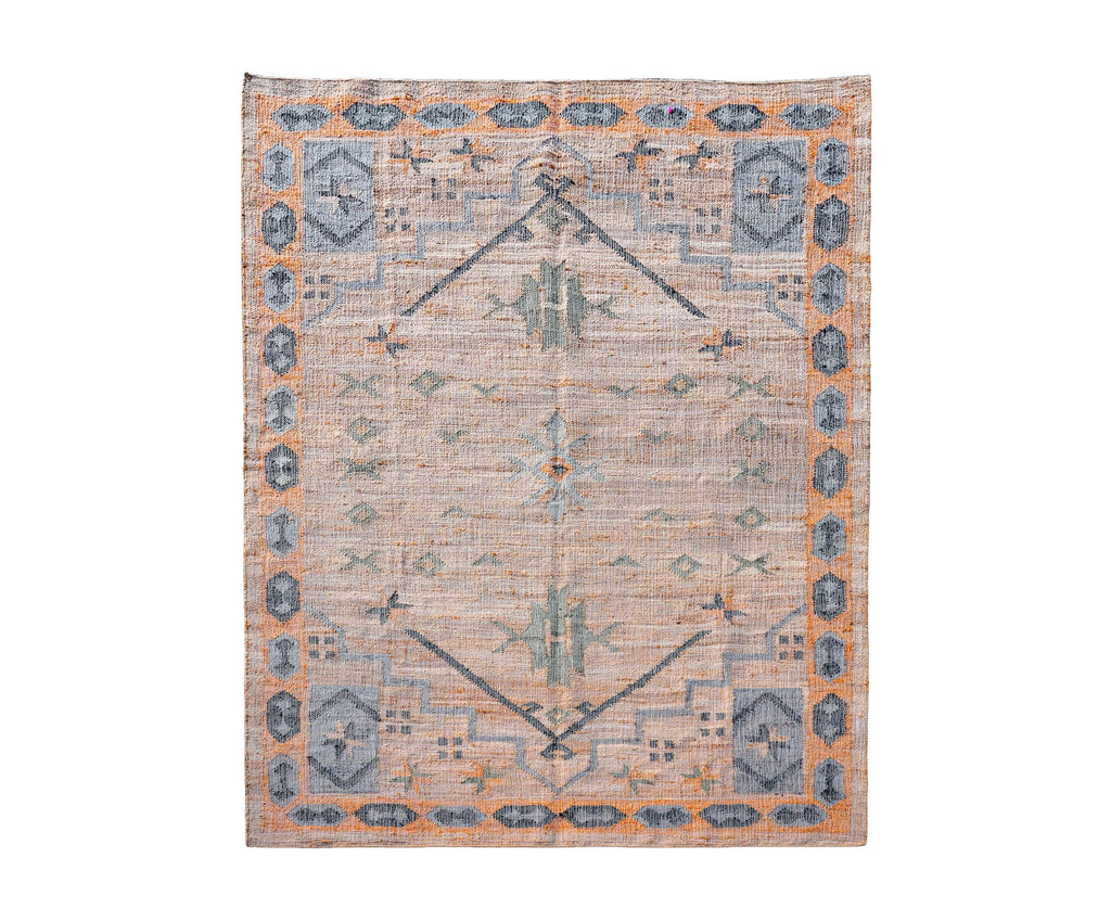 Hand woven Natural Light Blue Rust Bohemian Style Jute area Rug, Moroccan Style Scandinavian Decor Jute rug, Custom made in all sizes