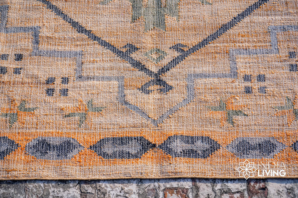 Hand woven Natural Light Blue Rust Bohemian Style Jute area Rug, Moroccan Style Scandinavian Decor Jute rug, Custom made in all sizes