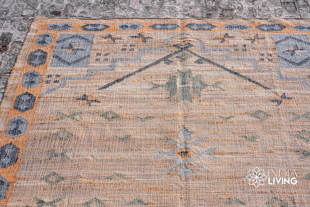 Hand woven Natural Light Blue Rust Bohemian Style Jute area Rug, Moroccan Style Scandinavian Decor Jute rug, Custom made in all sizes