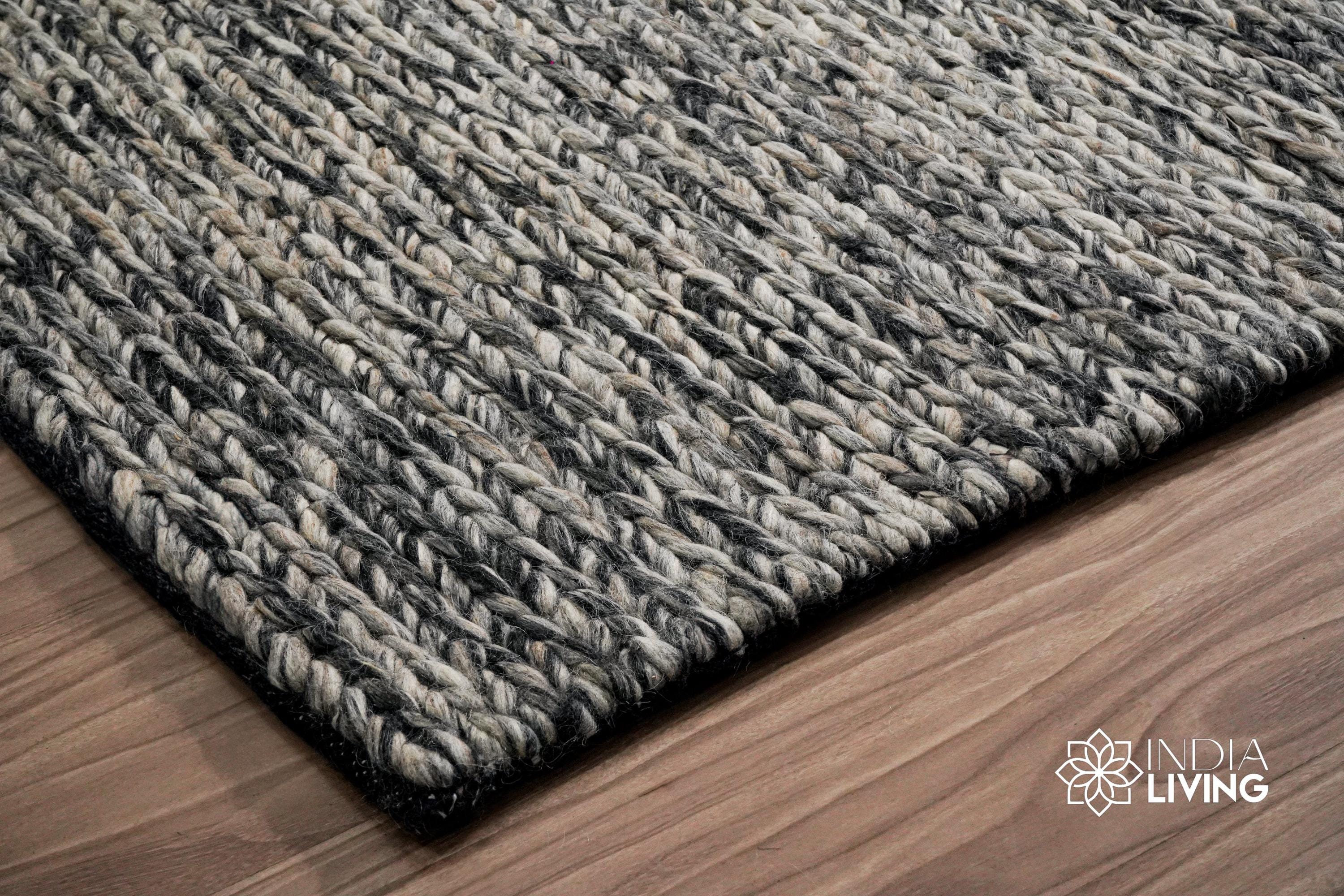 Handwoven Chunky Wool Rug: Grey Cable Knit Cozy Scandinavian Decor, Cu ...