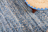 Close-up of denim patchwork weave texture