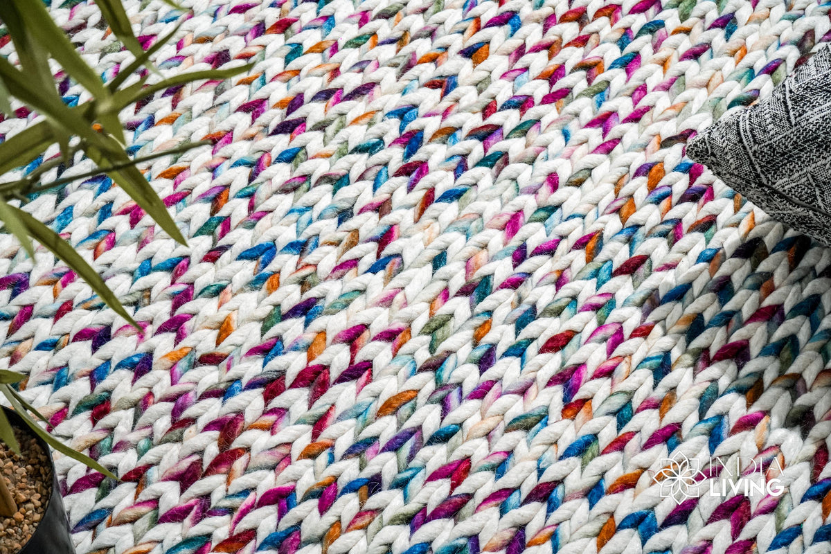 Close-up of cable knit chunky wool texture