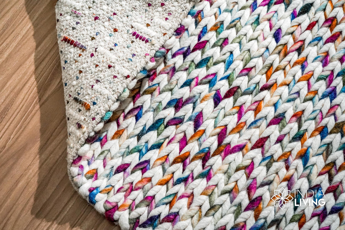 Rug corner detail showing rainbow pattern