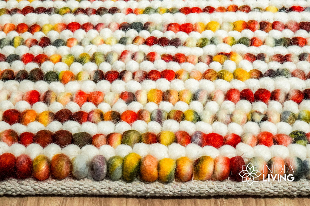 Colourful Striped Chunky loop indoor wool rug - Custom made Hand knotted rug, Soft, Customization available