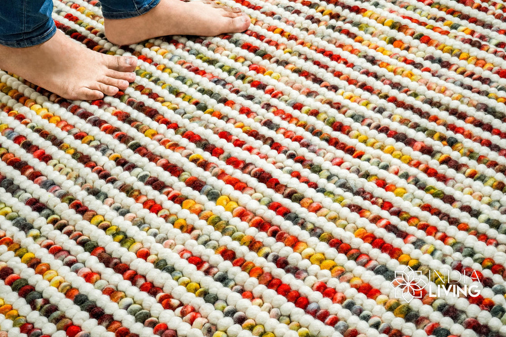 Colourful Striped Chunky loop indoor wool rug - Custom made Hand knotted rug, Soft, Customization available