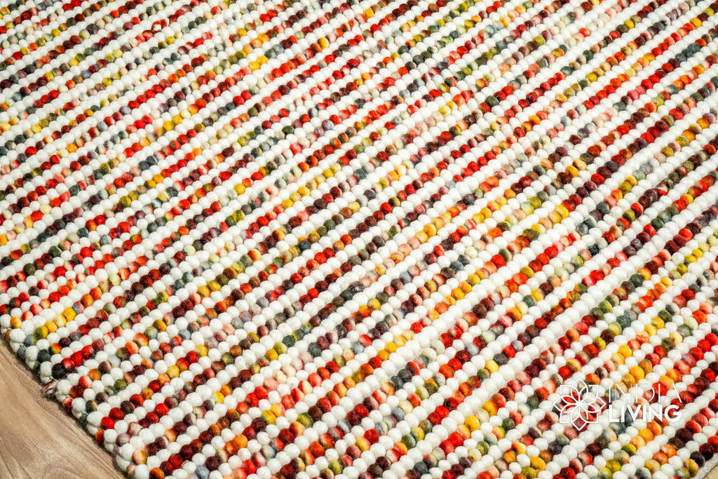 Colourful Striped Chunky loop indoor wool rug - Custom made Hand knotted rug, Soft, Customization available