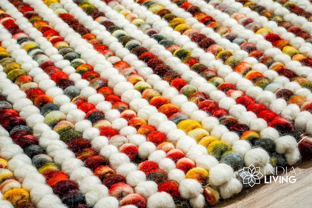 Colourful Striped Chunky loop indoor wool rug - Custom made Hand knotted rug, Soft, Customization available