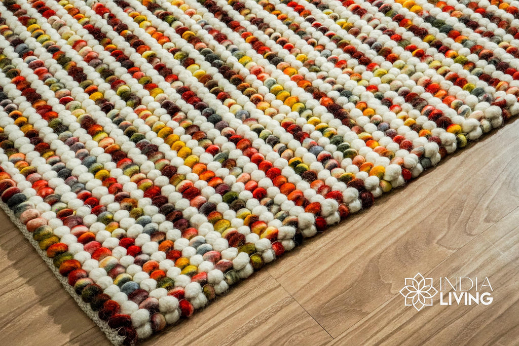 Colourful Striped Chunky loop indoor wool rug - Custom made Hand knotted rug, Soft, Customization available