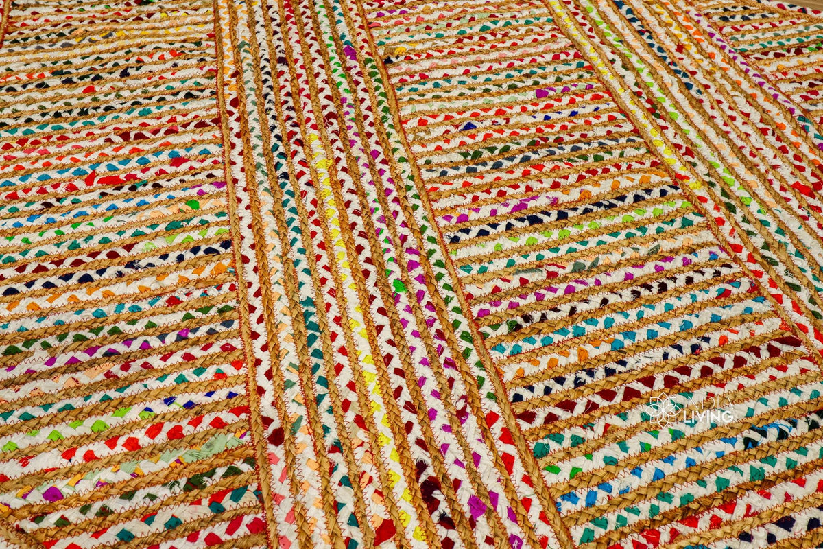 Close-up of rainbow braided weave texture
