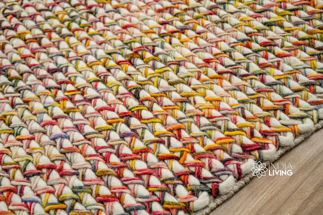 Multicolor chunky loop wool rug, flat lay view