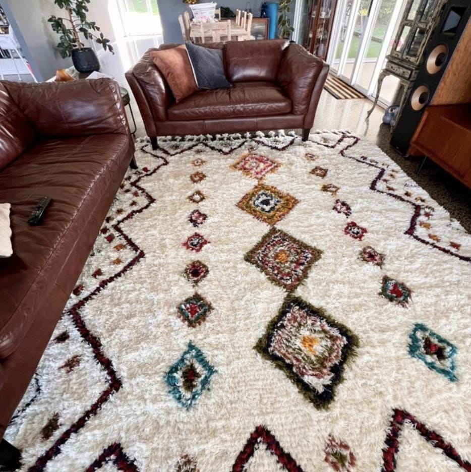Moroccan Inspired Berber Wool Rug, Bohemian decor rug for LivingRoom and bedroom, Shaggy wool rug for room aesthetics, Custom made