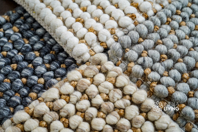 Wool jute pebble rug detail close-up