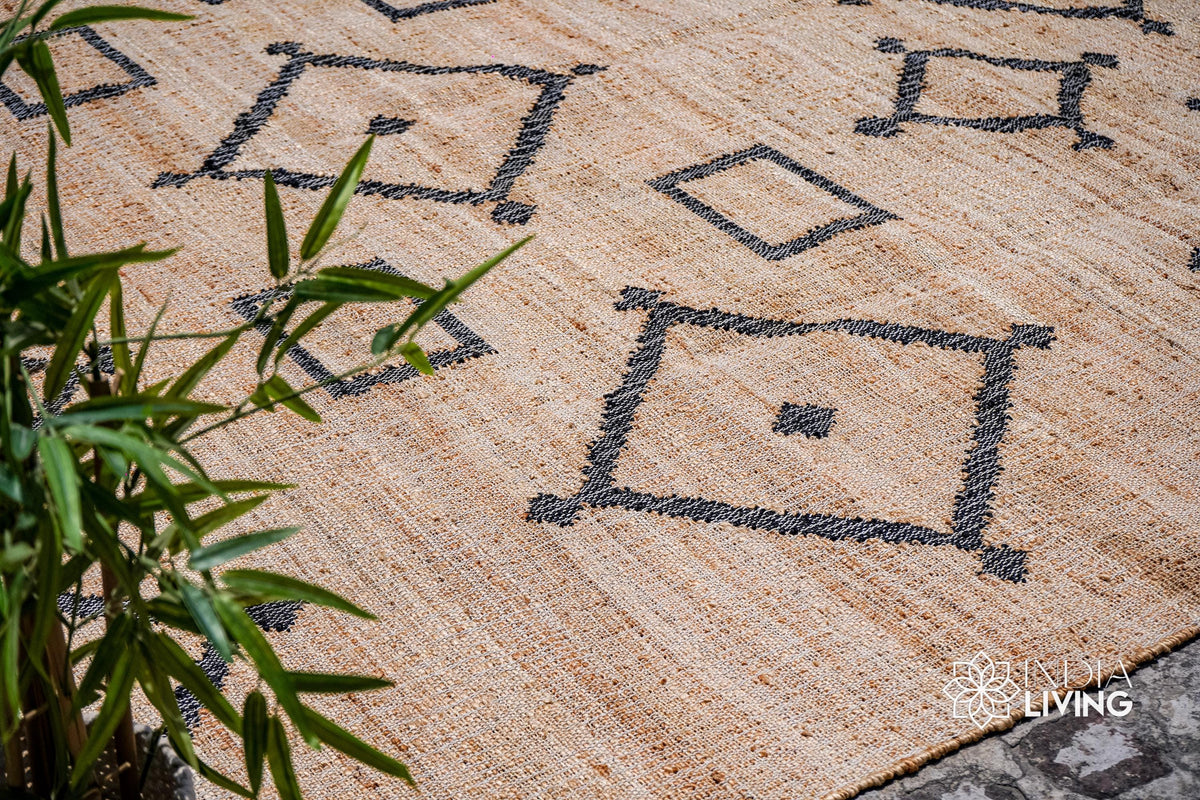 Close-up of jute rug flatweave pile and lattice pattern
