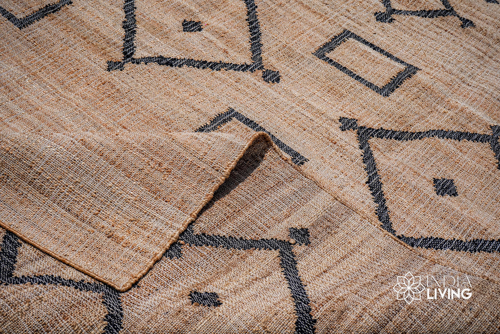 Handwoven Tribal motif Natural Bohemian Flat weave Summer room decor Jute area Rug, Custom made in all rug and runner size