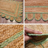 Pistachio green scalloped jute runner styled in a living room