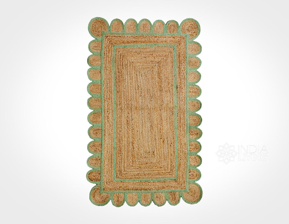 Pistachio green jute runner styled in a hallway setting
