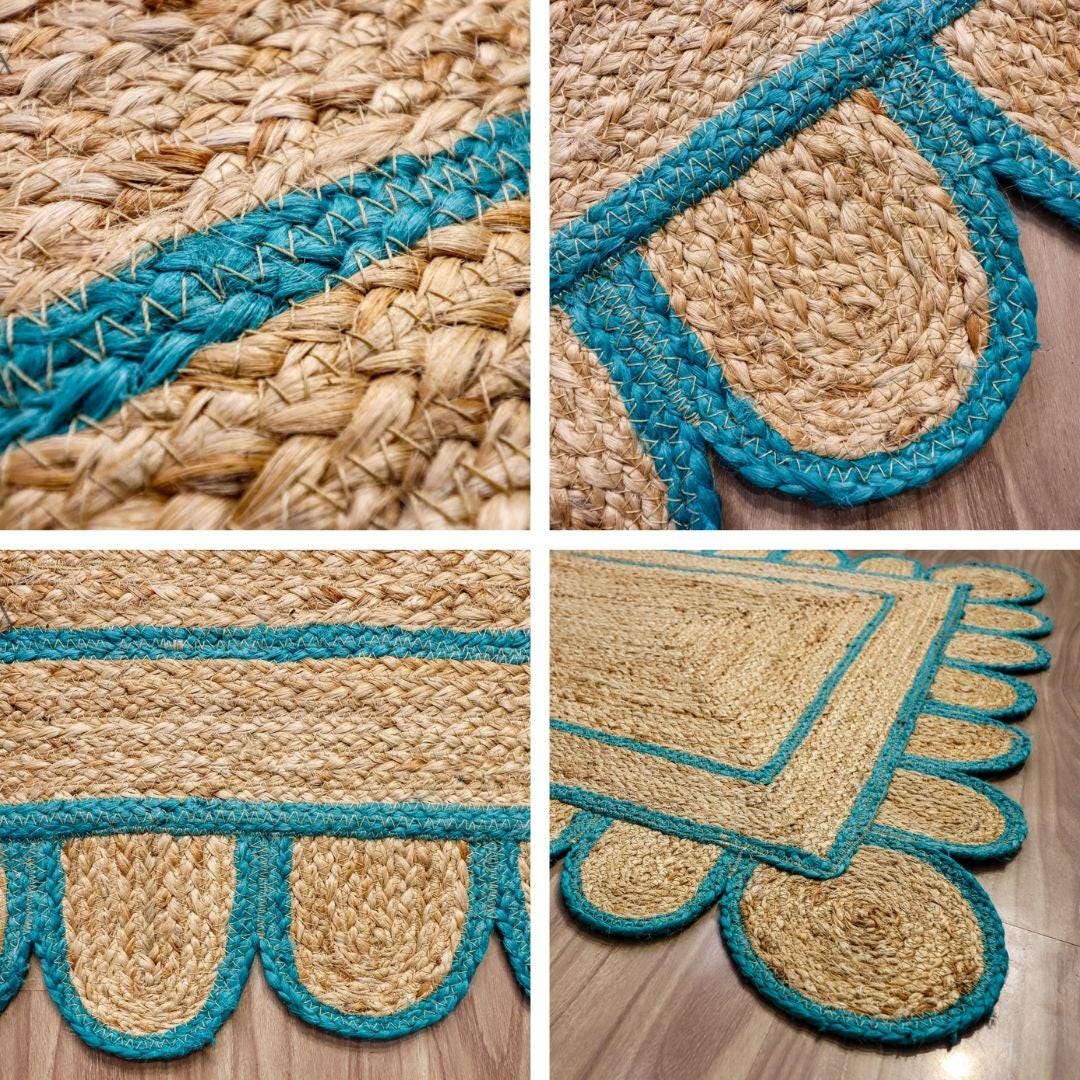 Detail shot of natural jute fiber texture in teal blue