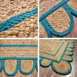 Detail shot of natural jute fiber texture in teal blue