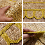 Close-up of scalloped edge detail on yellow jute runner