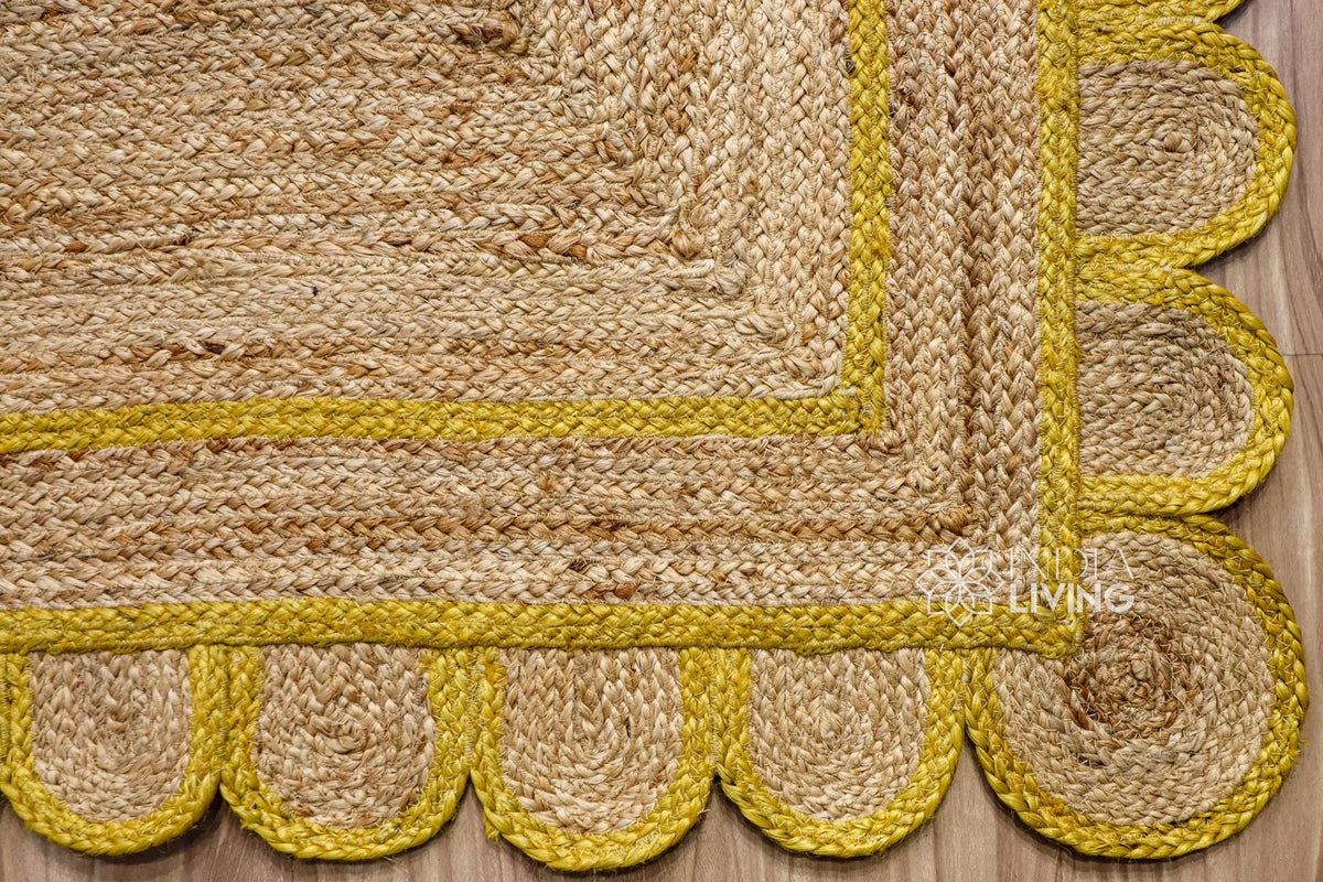 Yellow jute runner rolled to show construction